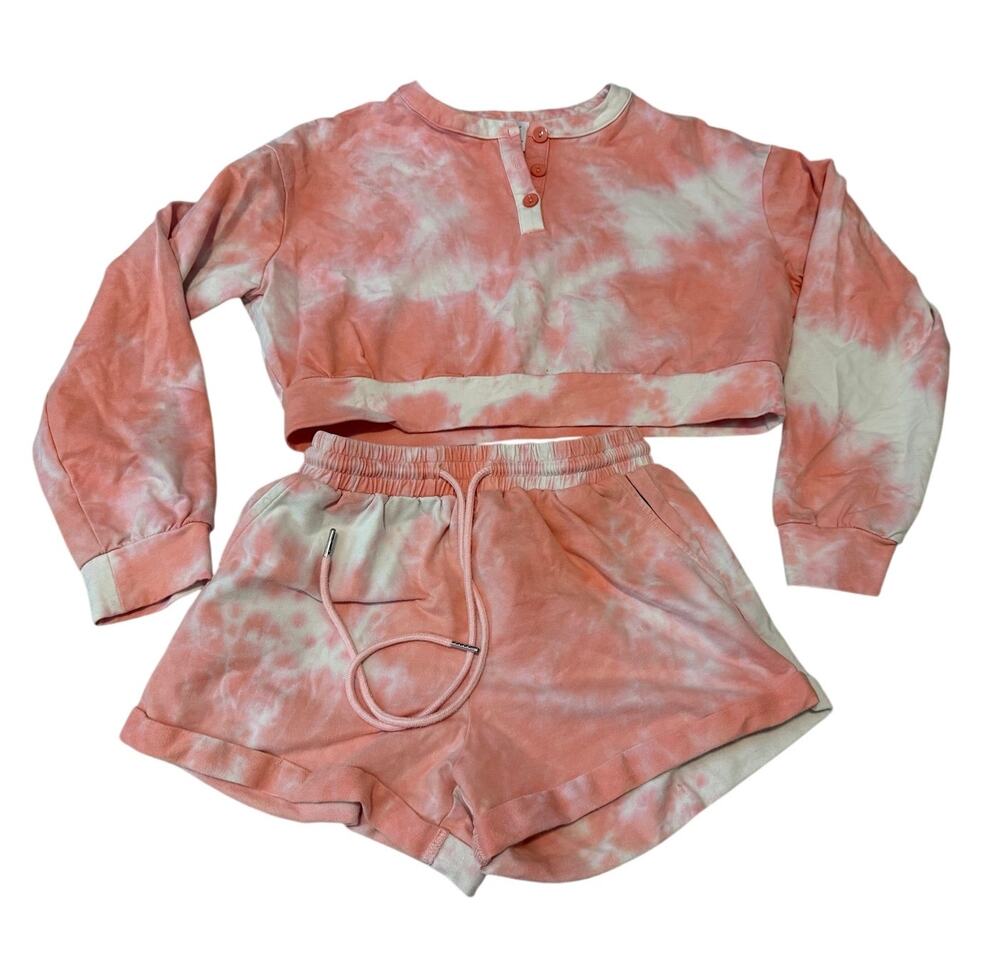 Princess Polly Rosa Pink Tie Dye Crop Sweater Shorts Lounge Set US 2